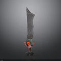 Transparent Blade Weapon With Green Pink Decorations Red Gemstone And Ornate Base Design