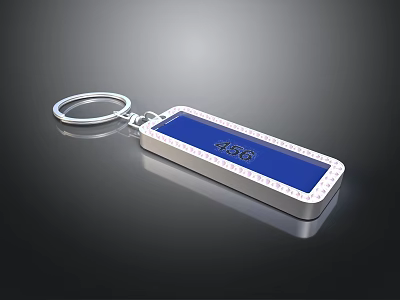 Rectangular USB Drive With Silver Keychain Blue Screen Displaying Number 436 And Blue Edge Decoration 3d model