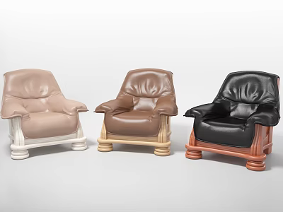 Set of Three Office Chairs With Different Colors Leather Upholstery And Sturdy Design 3d model