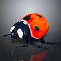 Red Ladybug With Black Spots And Black Head Legs On Gray Background With Reflection 3d model