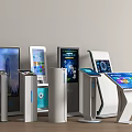 Various Modern Self Service Kiosks And Digital Display Terminals With Touch Screens