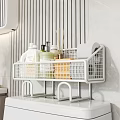 Bathroom Toilet Top Storage With White Metal Wire Basket And Toiletries