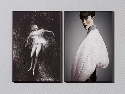 Figure Paintings Featuring Dynamic Black And White Movement And Fashion Portrait Artwork 3d model