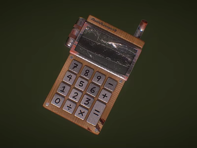 Vintage Industrial Equipment Calculator With Cracked Screen And Numeric Keypad 3d model