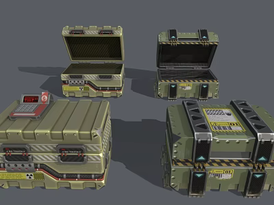Green Military Weapon Storage Cases With Open Closed Lids And Metal Details 3d model