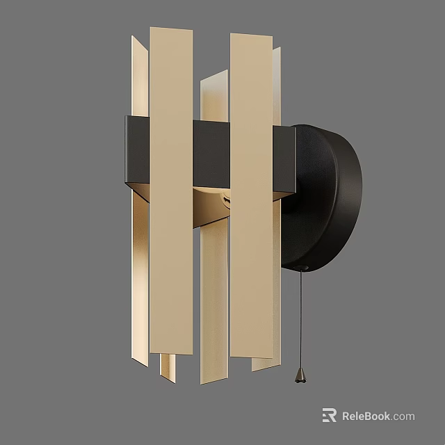 Modern Geometric Wall Light With Black Base And Beige Vertical Strips 3d model 