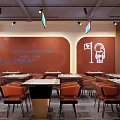 Spacious Modern Sichuan Cuisine Restaurant With Warm Tones Neon Signs And Dining Tables And Chairs