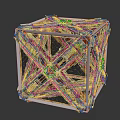 Decorative Cube Package Box with Intricate Metal Frame Cross Structure Colorful Red Green Gold Parts