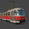 Vintage Red and White Tram with Pantograph Headlights and Number 6033