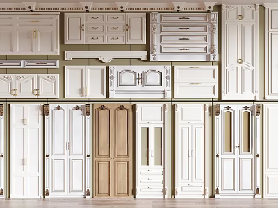 Assorted White and Beige Kitchen Cabinet Doors with Drawer Fronts in Various Styles 3d model