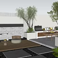 Outdoor Feature Wall Design With Sofa Table Plants Fireplace And Lighting