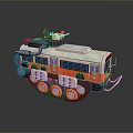 Toy Vehicle with Orange and Silver Body Multiple Wheels and Top Mechanical Equipment