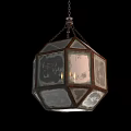 Vintage Hexagonal Chandelier With Frosted Glass Panels And Candle Bulbs Metal Frame