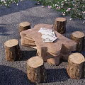 Modern Ecological Wooden Table and Chair Combination Courtyard Stone Bench Outdoor Stone Tea Table Courtyard Table and Chair Stone Table and Chair 3d model