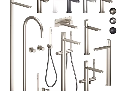 Various Modern Faucets In Stainless Steel With Different Handle And Spout Designs 3d model