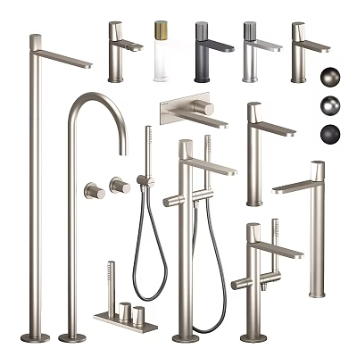 Various Modern Faucets In Stainless Steel With Different Handle And Spout Designs 3d model