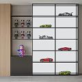 Colorful Dolls Arranged On Display Shelf With Various Car Models