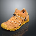 Brown And Yellow Casual Shoes With Hollow Out Design White Laces And Yellow Sole