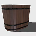 Wooden Barrel With Metal Hoops And Small Wooden Step Ladder