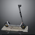 Silver Electric Scooter With Black Handlebar HEX Logo And Wheels On Stone Slab Surface