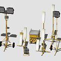 Portable Industrial Equipment With Yellow Frames Wheels Lighting Units And Metal Panels