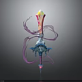 Colorful Fantasy Sword With Flowing Pink Ribbons Ornate Hilt And Decorative Details