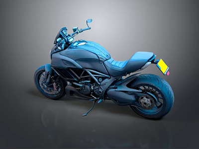 Sleek Dark Blue Modern Motorcycle With Streamlined Body And Leather Seat 3d model