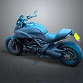 Sleek Dark Blue Modern Motorcycle With Streamlined Body And Leather Seat