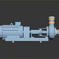 Blue Industrial Pump With Motor And Pump Body Yellow Fittings On Black Reflective Surface