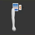 White Mechanical Arm With Electronic Device Screen Blue Display Orange Component On Reflective Surface 3d model