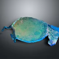 Modern Abstract Sculpture With Vibrant Green Blue Gradient Textured Surface And Irregular Shape
