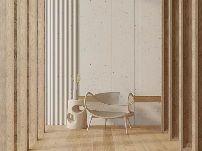 Modern Minimalist Leisure Chair In Room With Light Wooden Floor Textured Wall And Side Table 3d model