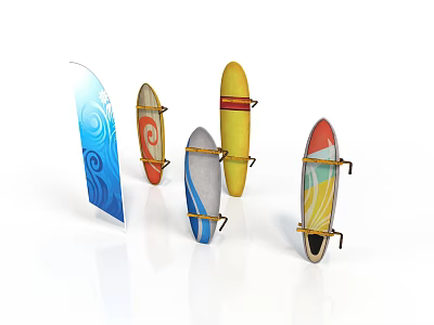 Stylish Colorful Surfboard Holders As Decorative Household Items With Various Patterns 3d model