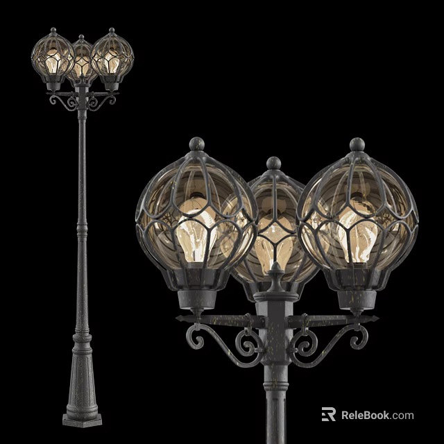 Vintage Outdoor Lights With Decorative Lamp Posts And Multiple Transparent Shades 3d model 