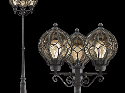 Vintage Outdoor Lights With Decorative Lamp Posts And Multiple Transparent Shades 3d model