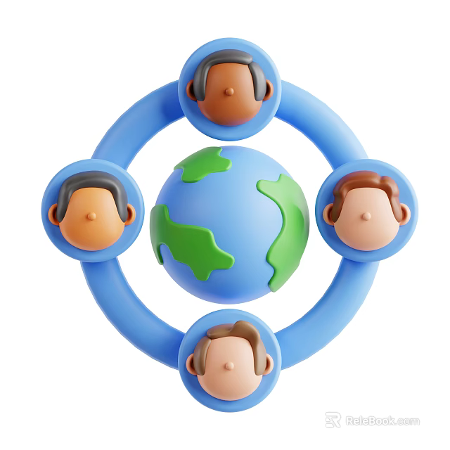 Cartoon Character Heads On Blue Circular Ring With Green And Blue Globe 3d model 