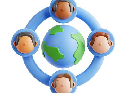 Cartoon Character Heads On Blue Circular Ring With Green And Blue Globe 3d model