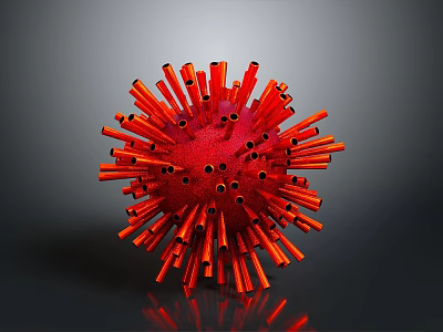 Biological Organ Structure With Hair Like Red Spikes And Spherical Form 3d model