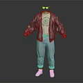 Trendy Jacket With Colorful Sleeves White T-shirt Green Graphic Light Jeans White Shoes And Sunglasses