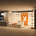 Playboy Shopping Mall Store Counter with Trolley Cases Display and Orange Logo White Shelves Lighting