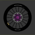 Bicycle Wheel With Black Maxxis Minion Tire Purple Hub Silver Spokes And Disc Brake