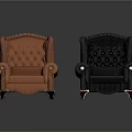 Vintage Tufted Armchairs in Orange and Black with Button Details and Metal Legs