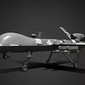 Fighter Jet with Gray and Blue Camouflage Wings Mounted Missiles and Propeller on Black Background
