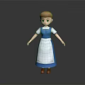 3D Game Movie Character with Brown Hair Green Eyes Blue White Maid Outfit Red Shoes