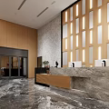 Modern Hotel Lobby Interior With Wooden Walls Reception Desk Marble Flooring And Seating Area