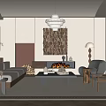 Modern Living Room Interior Design Featuring Fireplace Art Chandelier Sofa And Arched Ceiling