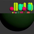 Cartoon Scene With Green Avocado Shaped Container Colorful Lollipop Structures And Small Blue Figure