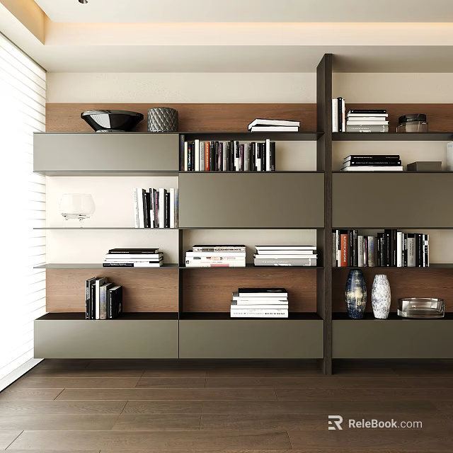 Modern Bookshelf Interior Design With Layered Shelves Books And Decorative Items 3d model 