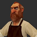 Game Movie Character Red Haired Bearded Man In White Shirt Brown Apron With Serious Expression