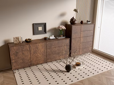 Middle Ages Wood Grain Cabinet Silent Wind Cabinet Whole Cabinet Sideboard Cabinet Balcony Cabinet Locker Entrance Cabinet 3d model